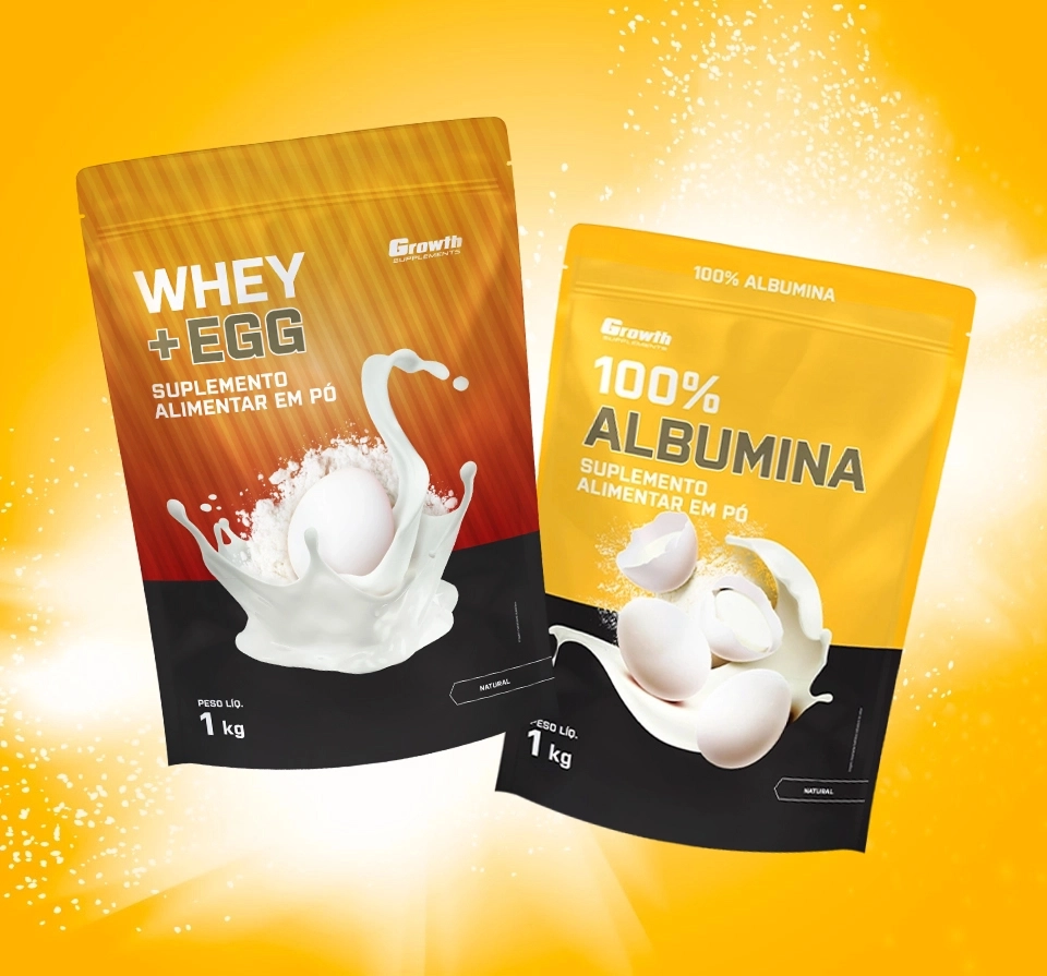 GROWTH SUPPLEMENTS - EMBALAGENS DE (TOP) WHEY E EGG SABOR NATURAL 1 KG E ALBUMINA 1 KG