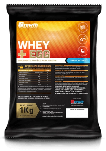 (TOP) Whey e Egg (sabor natural) (1KG) - Growth Supplements