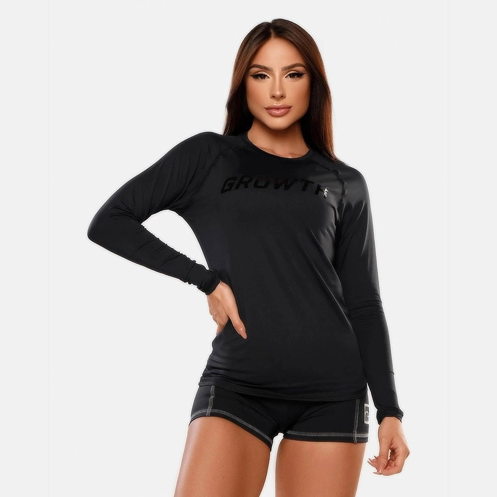 CAMISETA PRETA MANGA LONGA TÉRMICA SEGUNDA PELE GROWTH - GROWTH SUPPLEMENTS