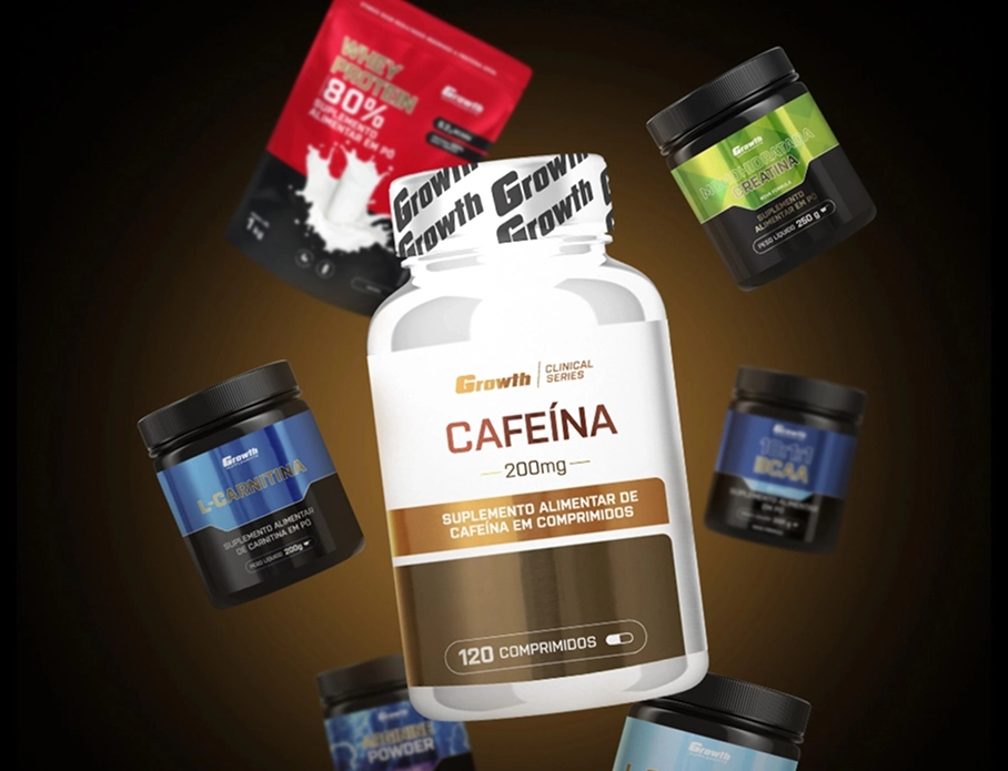 GROWTH SUPPLEMENTS - Imagem ilustrativa Cafeína 200 mg 120comp com outros suplementos