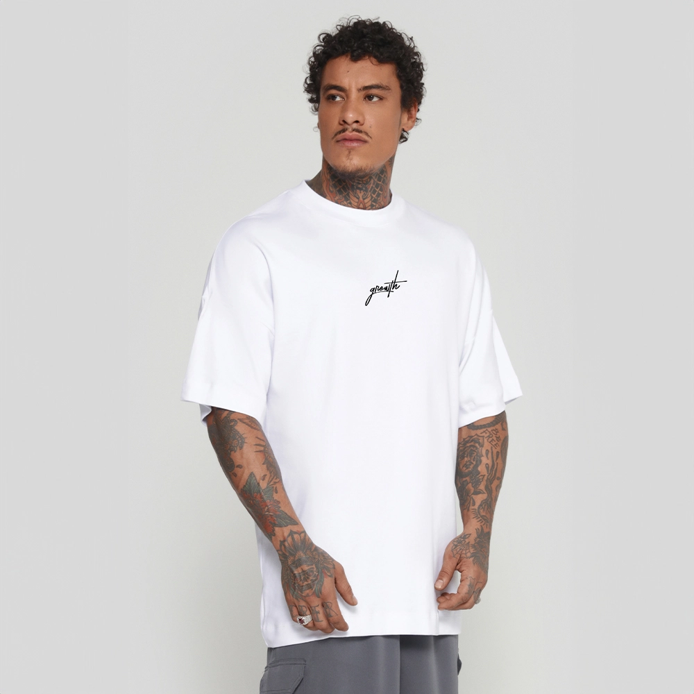Camiseta Growth Oversized Manuscrito Branco