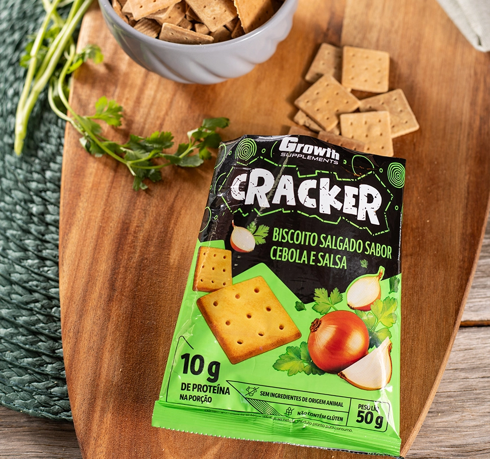 Cracker da Growth em cima de uma mesa