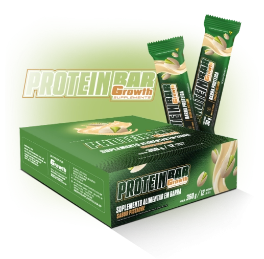 Foto do produto PROTEIN BAR GROWTH SABOR PISTACHE 30GR - DISPLAY C/ 12 UN. - GROWTH SUPPLEMENTS
