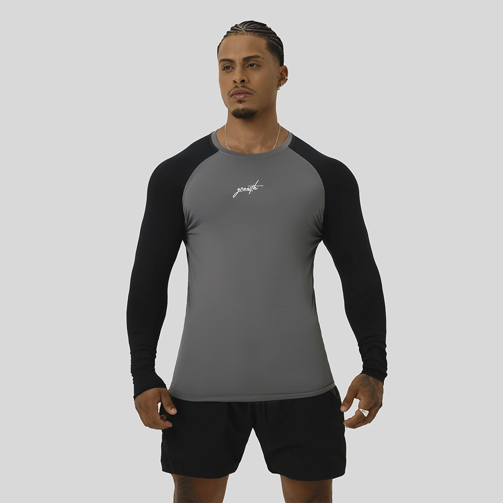 CAMISETA TÉRMICA MANGA LONGA GROWTH MANUSCRITO DUO CINZA/PRETA - GROWTH SUPPLEMENTS