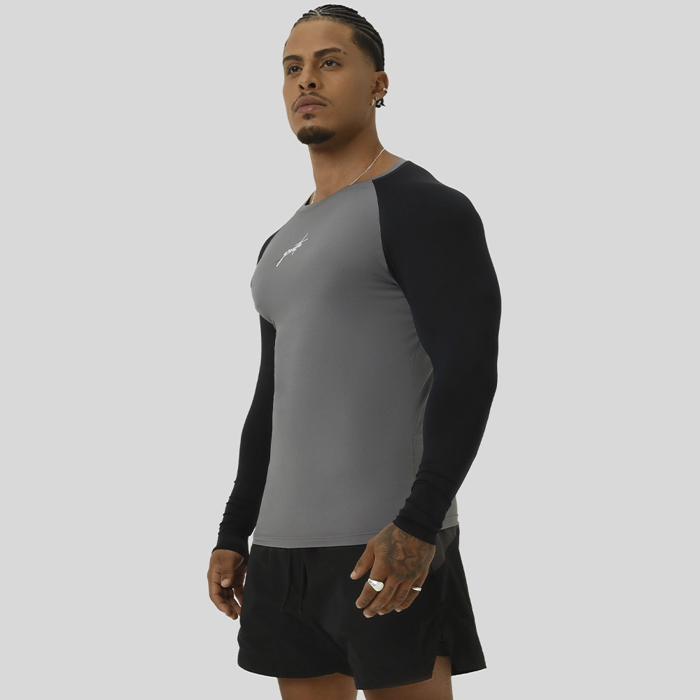 CAMISETA TÉRMICA MANGA LONGA GROWTH MANUSCRITO DUO CINZA/PRETA - GROWTH SUPPLEMENTS