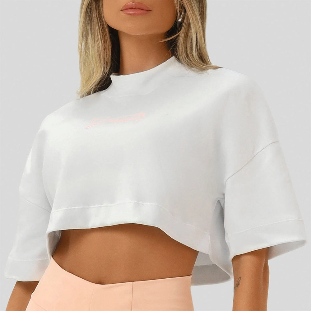 Cropped Growth Oversized Fine Branco/Rosa