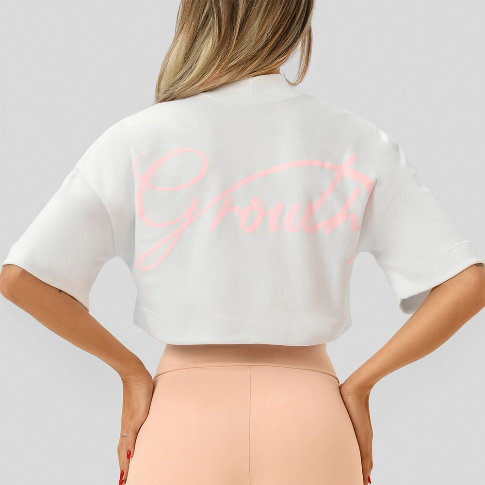 Cropped Growth Oversized Fine Branco/Rosa