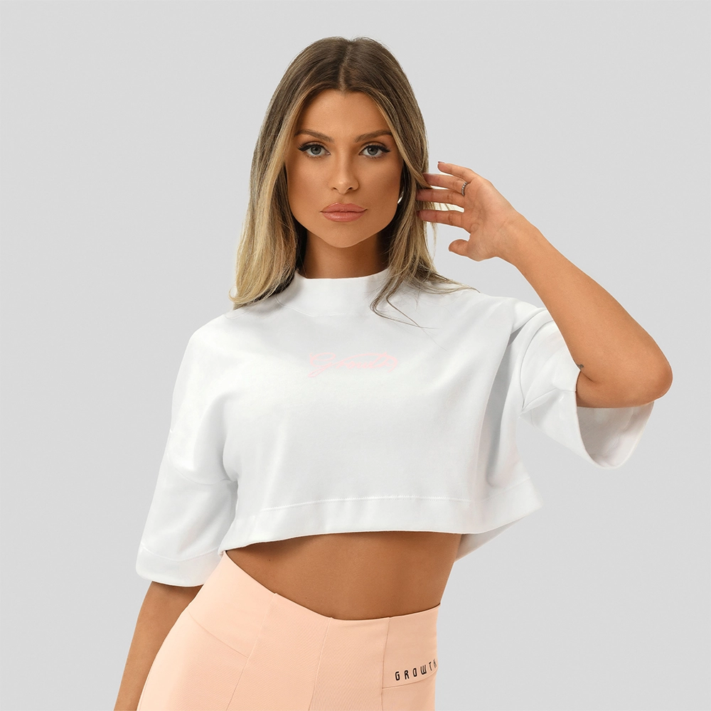 Cropped Growth Oversized Fine Branco/Rosa