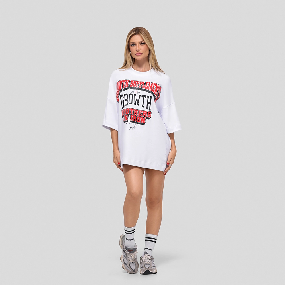 Camiseta Oversized Growth College Branca/Vermelho