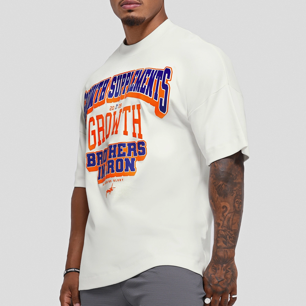 Camiseta Oversized Growth College Off White/Laranja