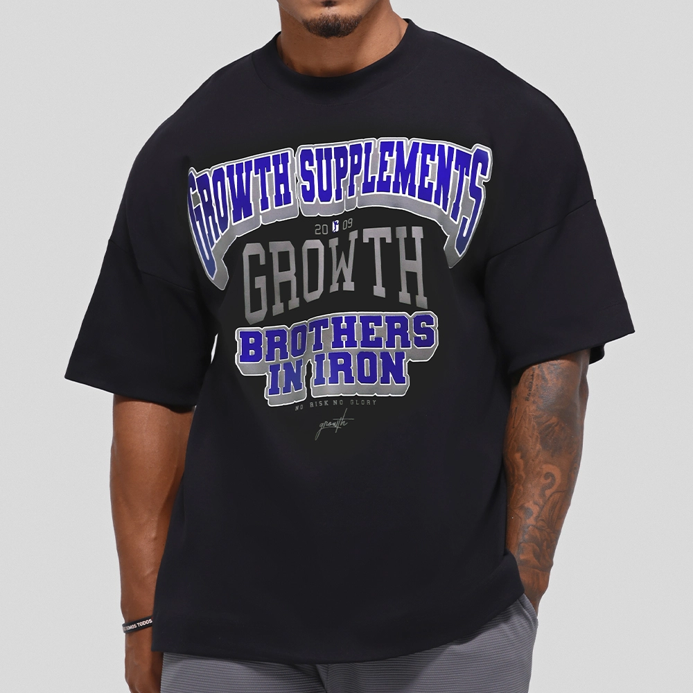 Camiseta Oversized Growth College Preta/Azul