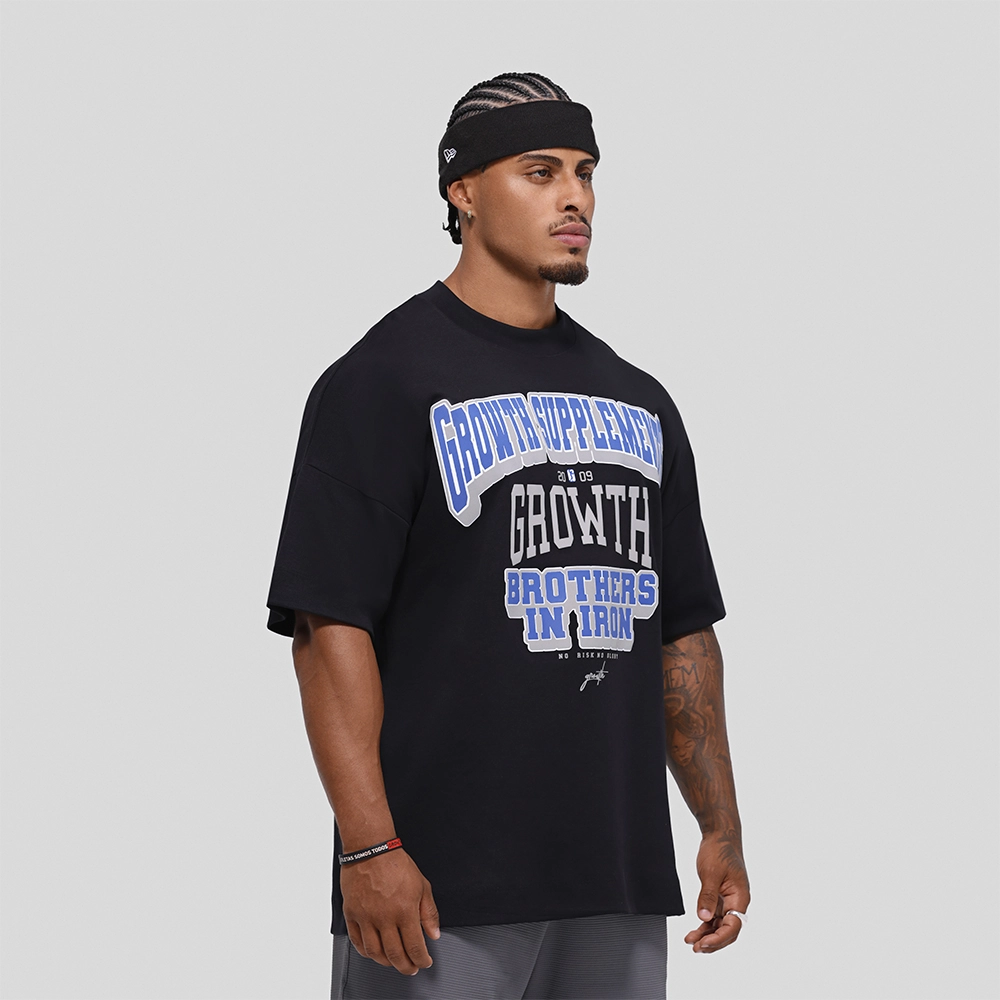 Camiseta Oversized Growth College Preta/Azul