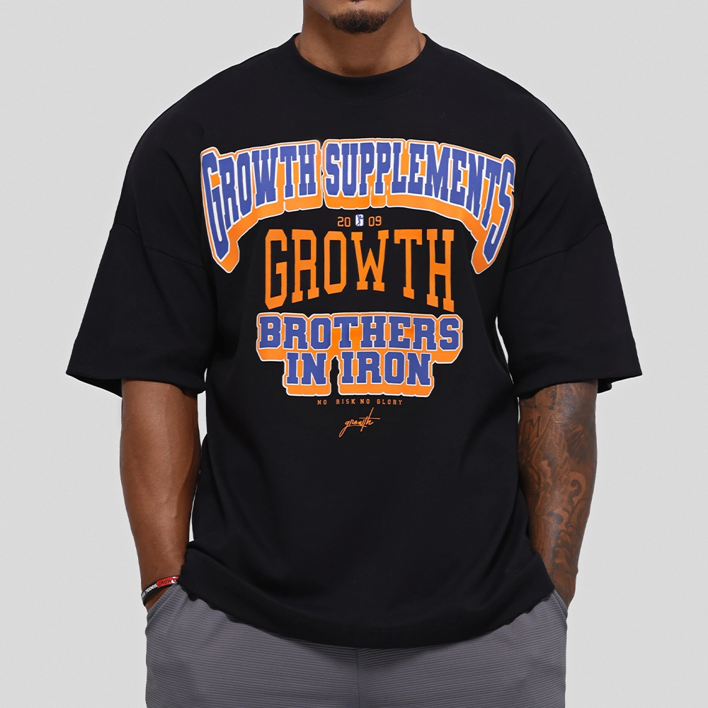 Camiseta Oversized Growth College Preta/Laranja