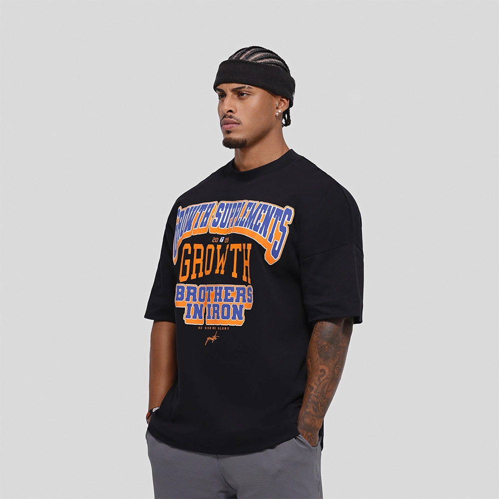 Camiseta Oversized Growth College Preta/Laranja