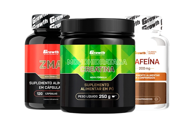 Foto do produto KIT INICIANTES: CAFEÍNA 200MG 120 COMP, ZMA 120 CAPS E CREATINA MONOHIDRATADA 250G