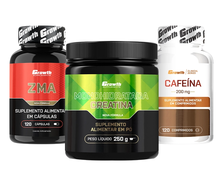 Foto do produto KIT INICIANTES: CAFEÍNA 200MG 120 COMP, ZMA 120 CAPS E CREATINA MONOHIDRATADA 250G