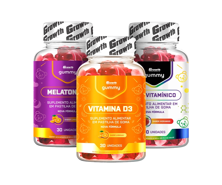 Foto do produto KIT MULTIVITAMÍNICO GUMMY 30UN + MELATONINA GUMMY 30UN + VITAMINA D3 GUMMY 30UN