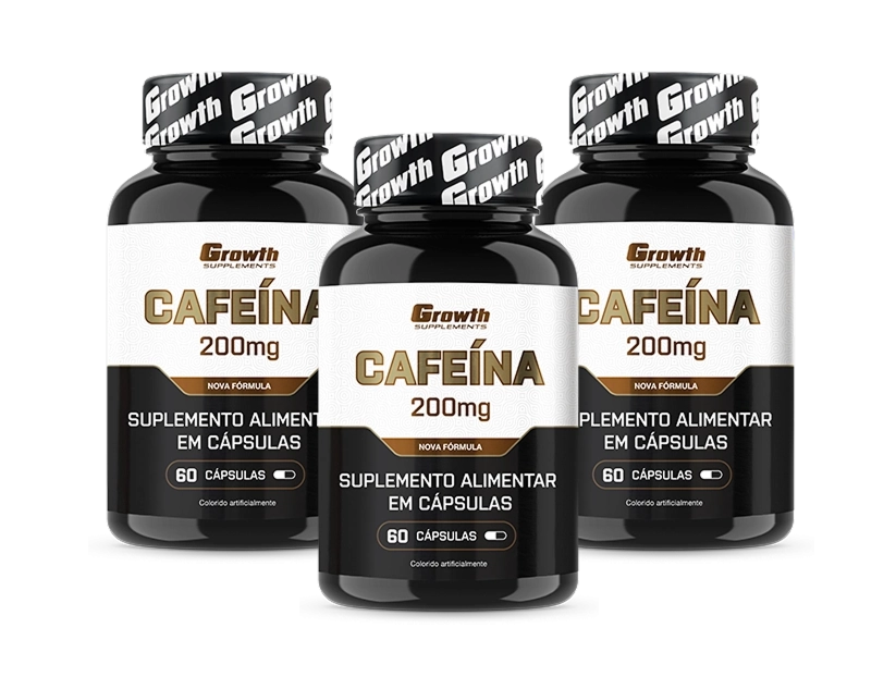 GROWTH SUPPLEMENTS - Três Embalagens Growth Cafeína 200 mg 60 caps