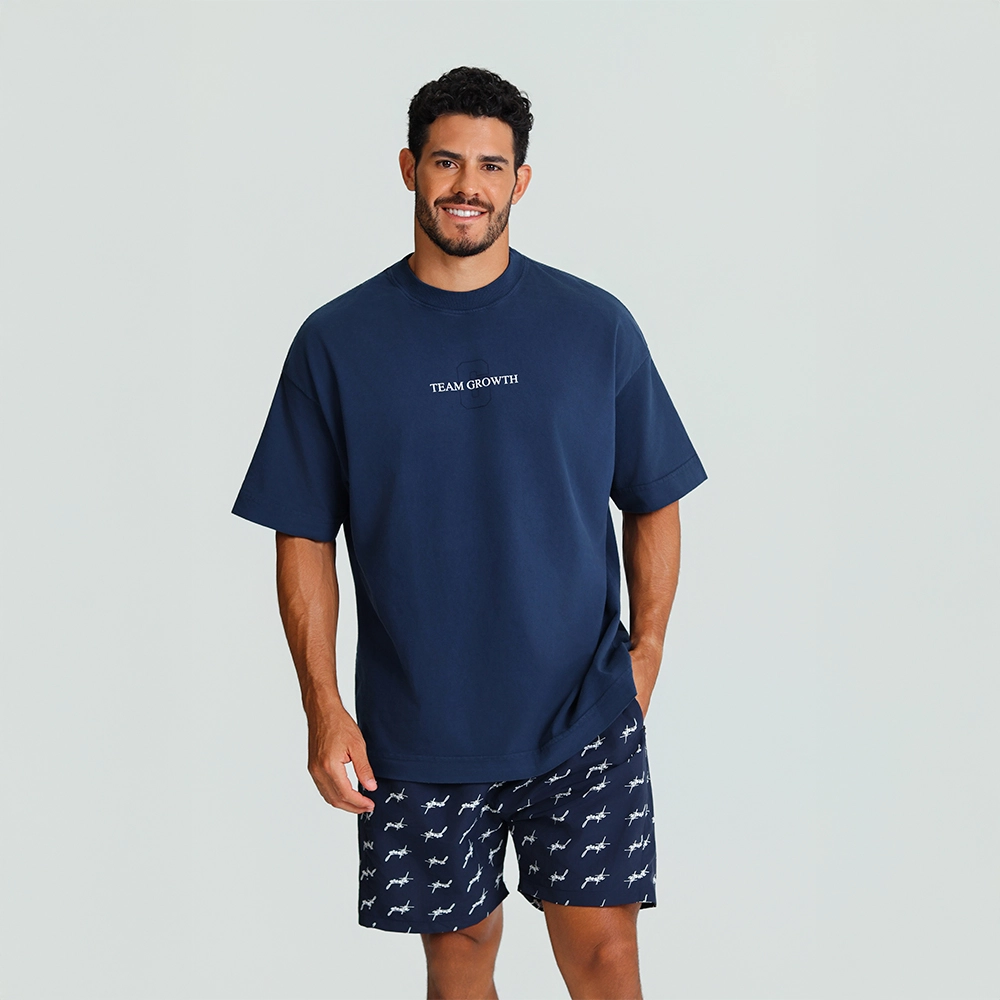 Camiseta Growth Oversized Always Earned azul marinho