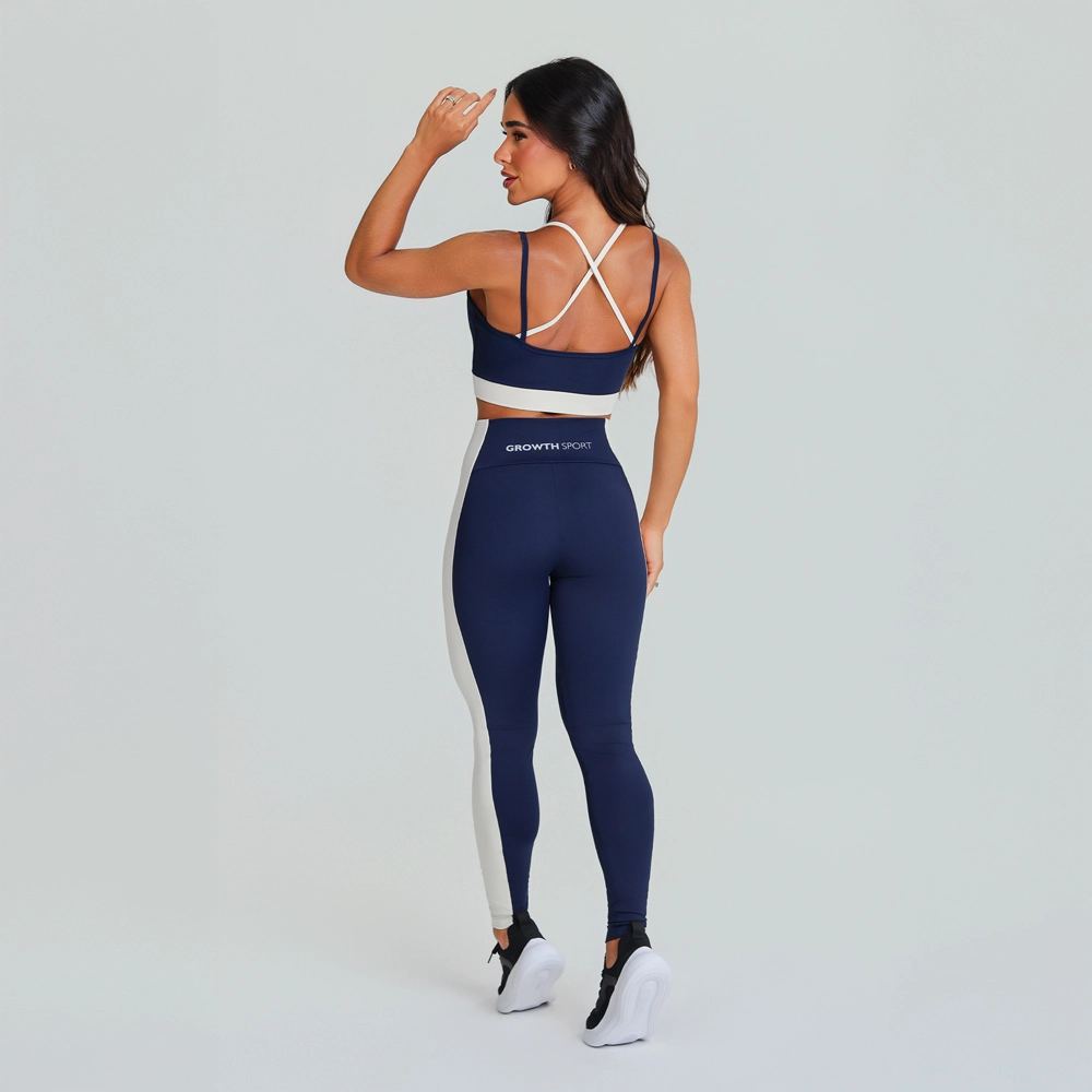 Legging Growth Lateral Contrastante Azul Marinho