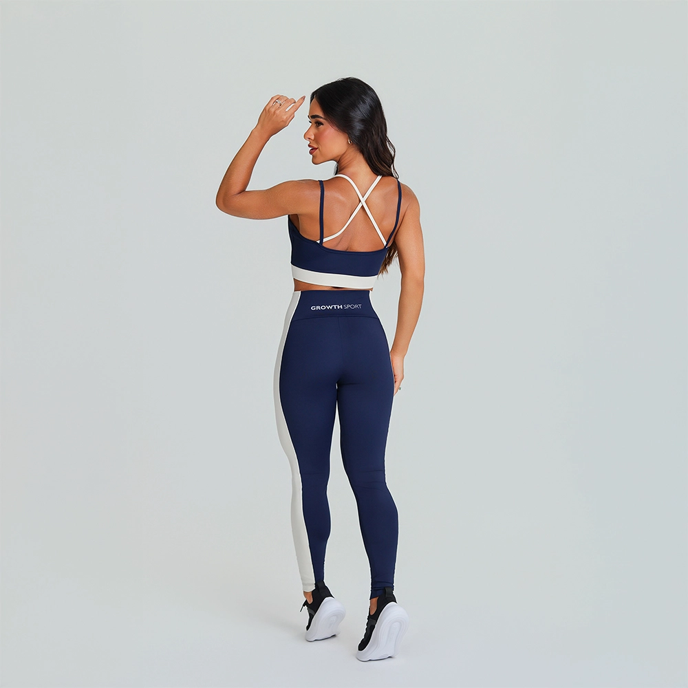 Top Growth Tiras Cruzadas Alças Contrastantes Azul Marinho