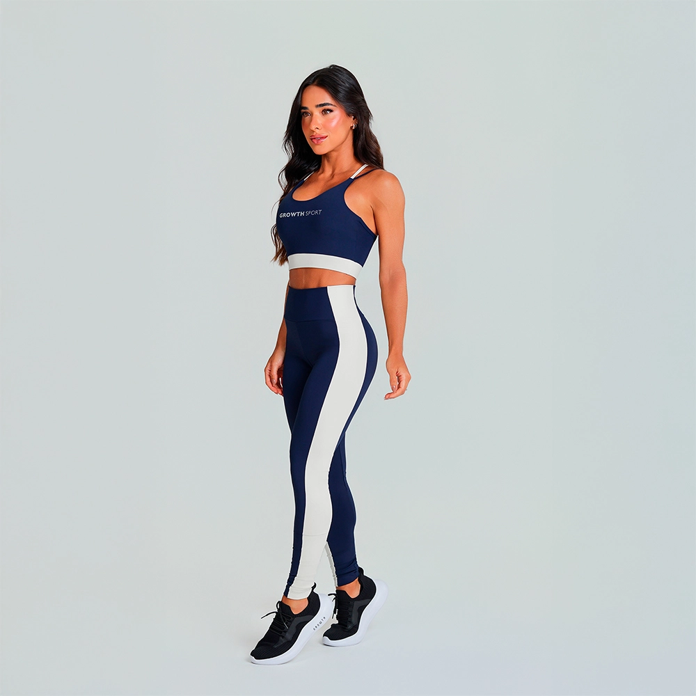 Top Growth Tiras Cruzadas Alças Contrastantes Azul Marinho