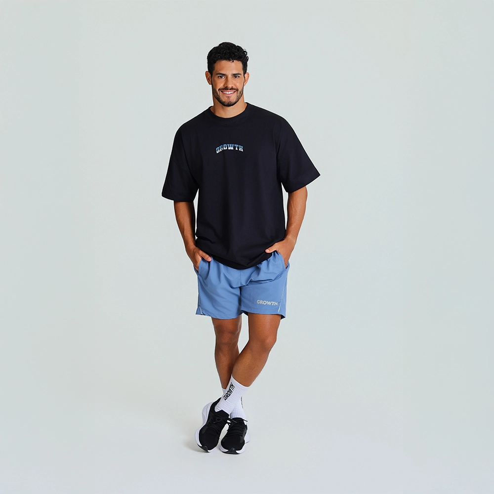 Camiseta Growth Oversized Duo Logo Azul com cinza