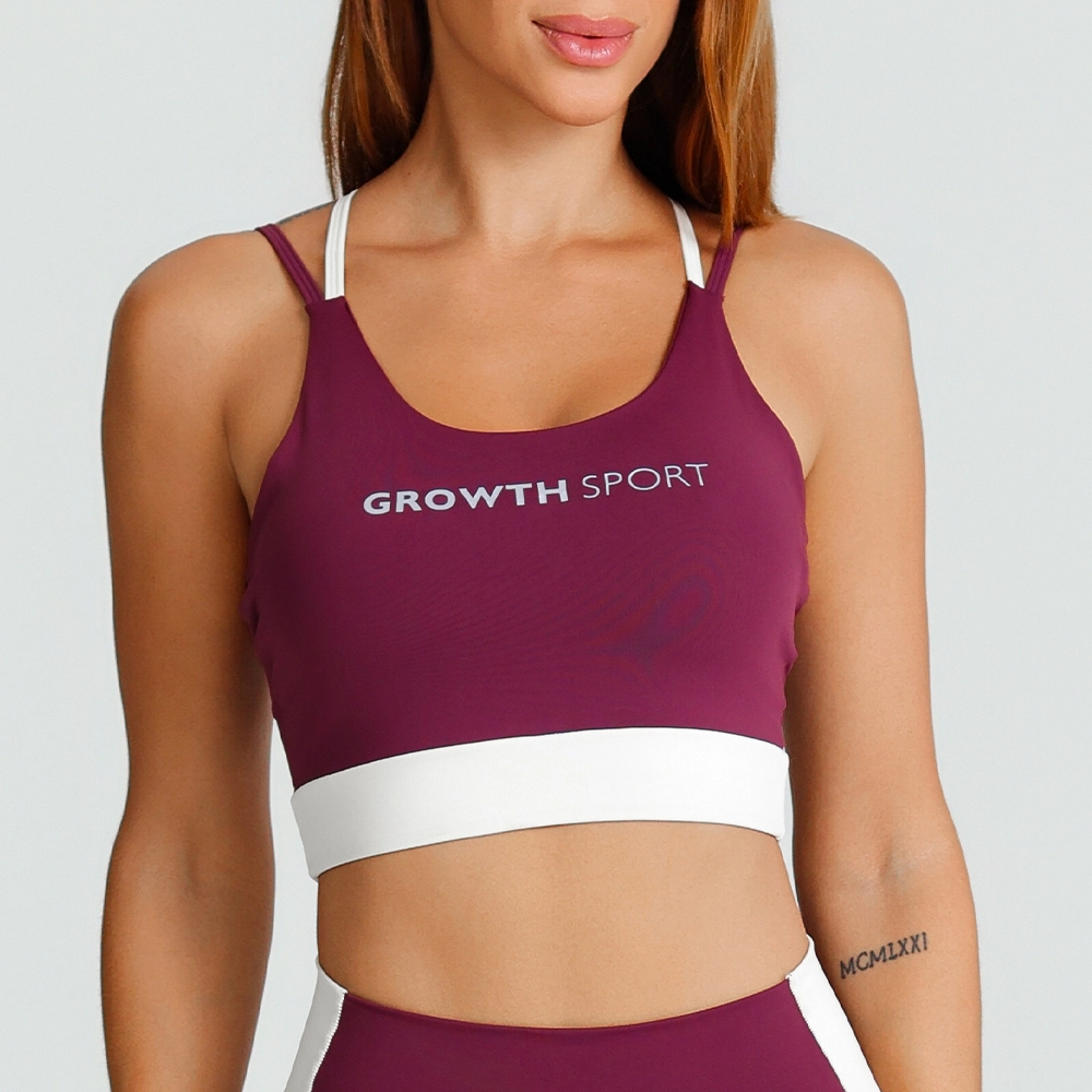 Top Growth Tiras Cruzadas Alças Contrastantes Vinho