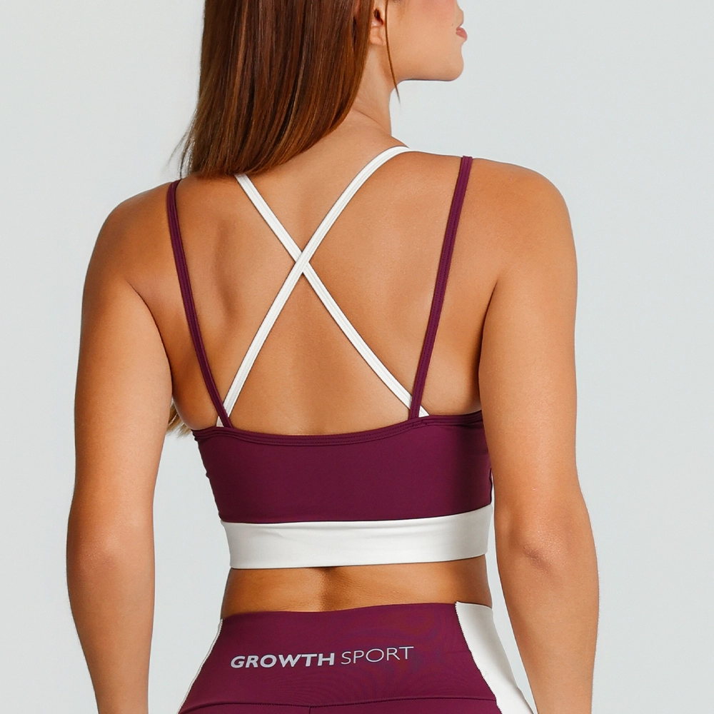 Top Growth Tiras Cruzadas Alças Contrastantes Vinho