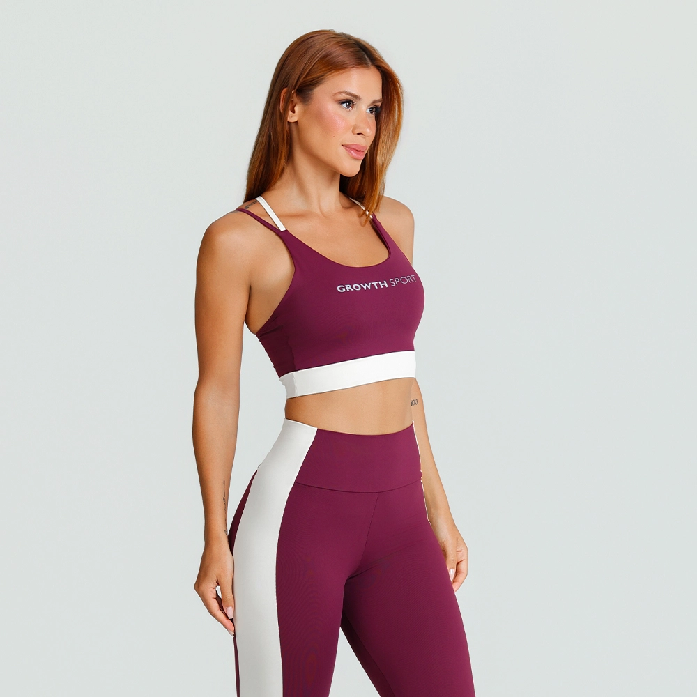 Top Growth Tiras Cruzadas Alças Contrastantes Vinho