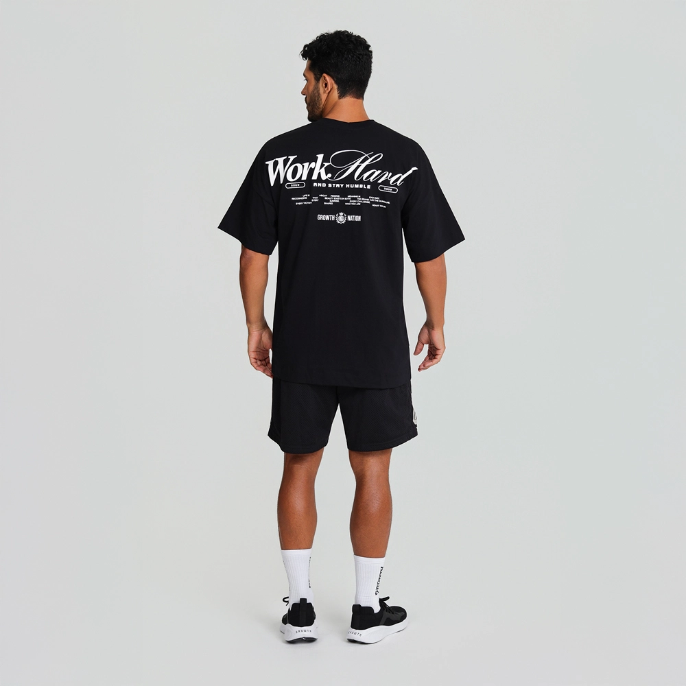 Camiseta Oversized Growth Work Hard Preto 