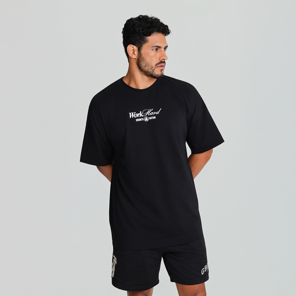Camiseta Oversized Growth Work Hard Preto 
