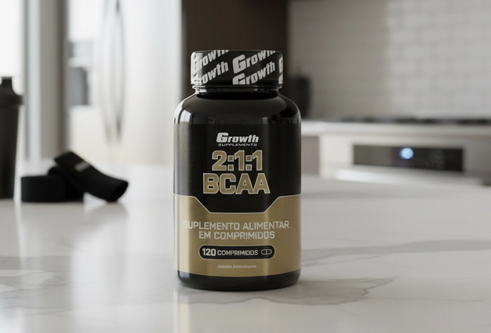 BCAA 2:1:1 - growth supplements dentro de uma cozinha