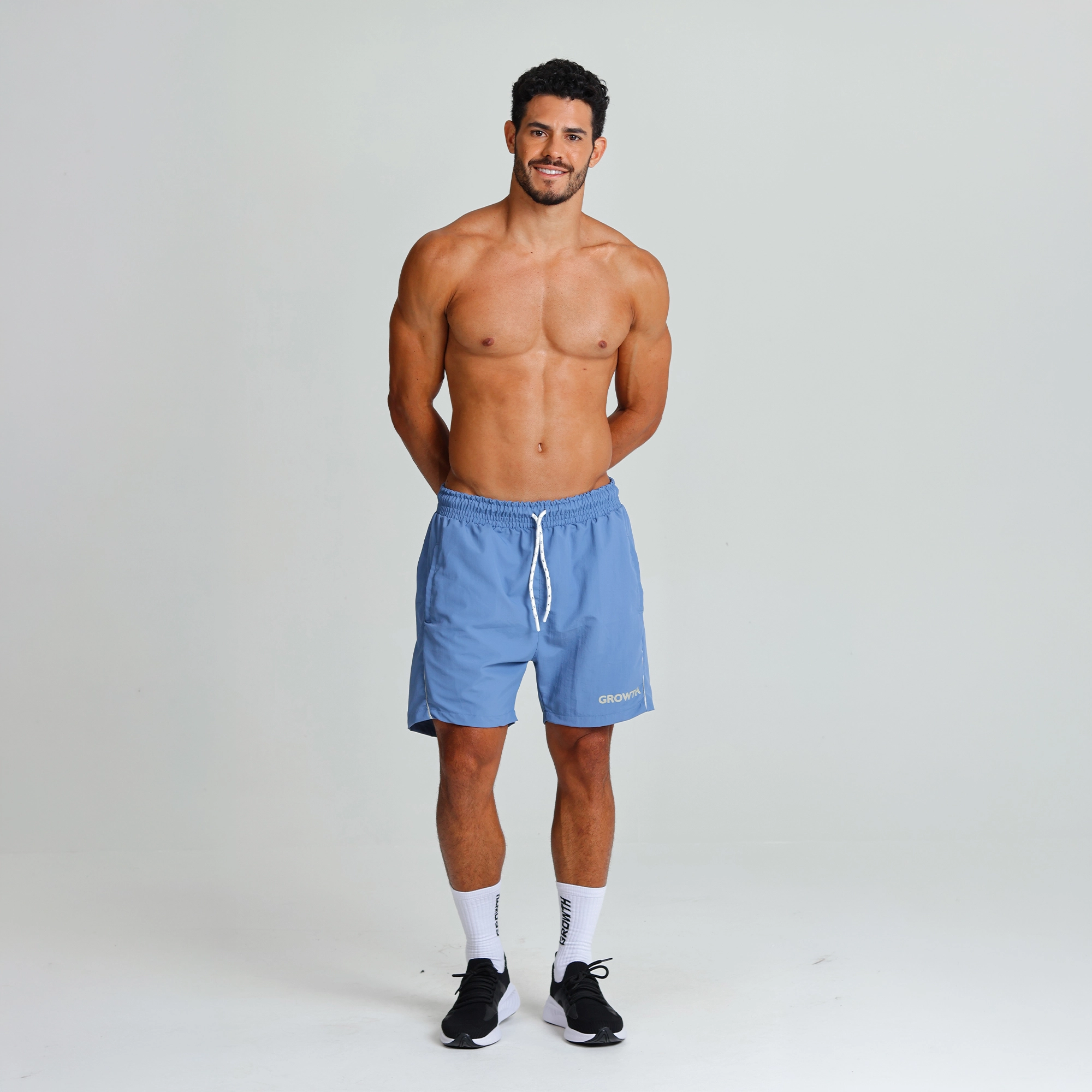 Short Banho Growth Azul Detalhes Cinza
