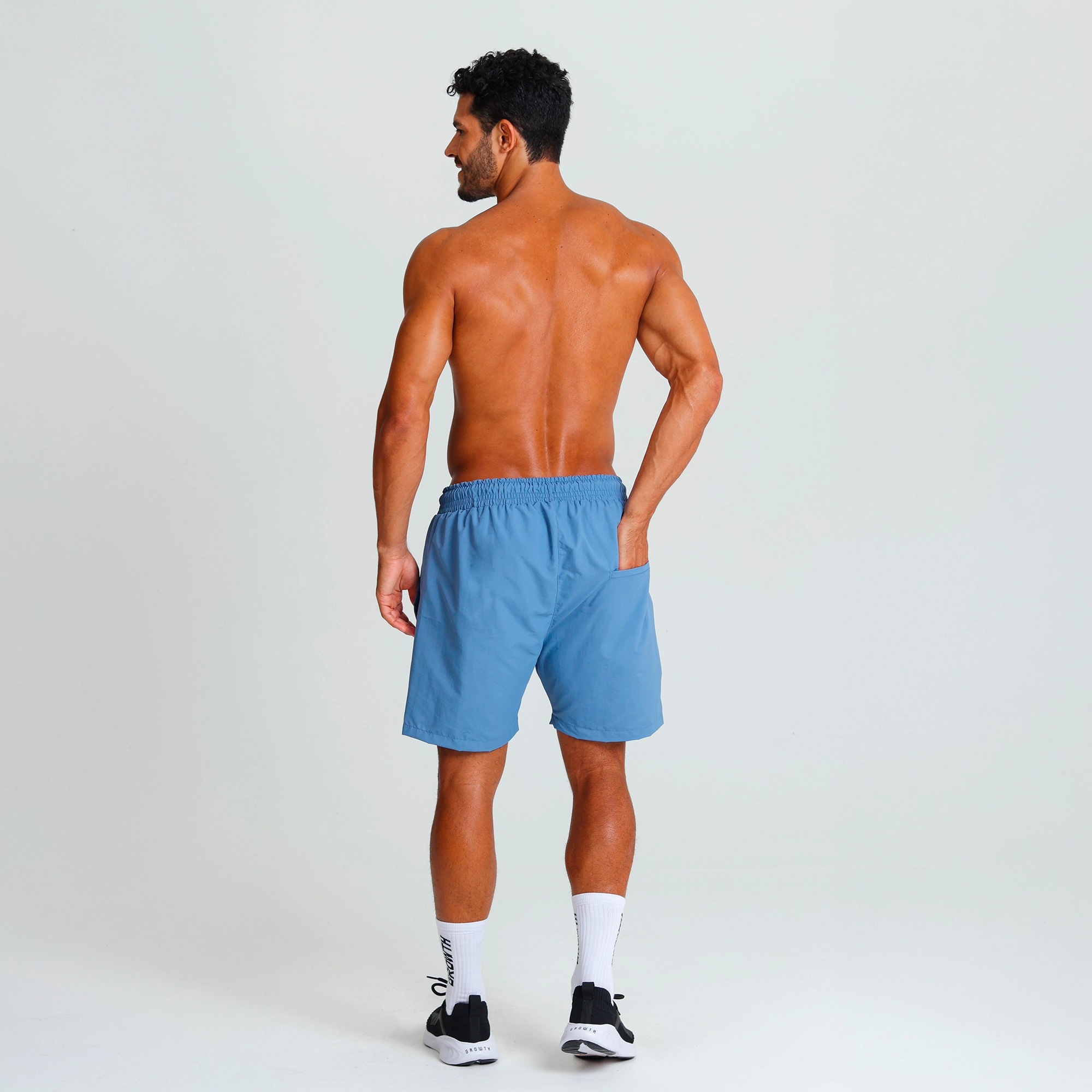 Short Banho Growth Azul Detalhes Cinza