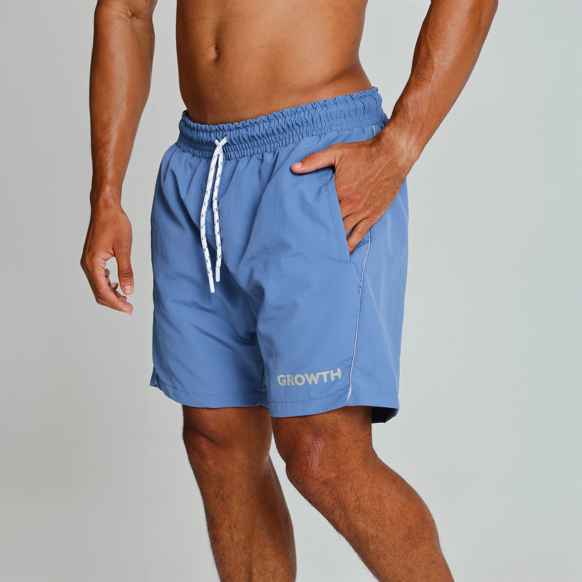 Short Banho Growth Azul Detalhes Cinza