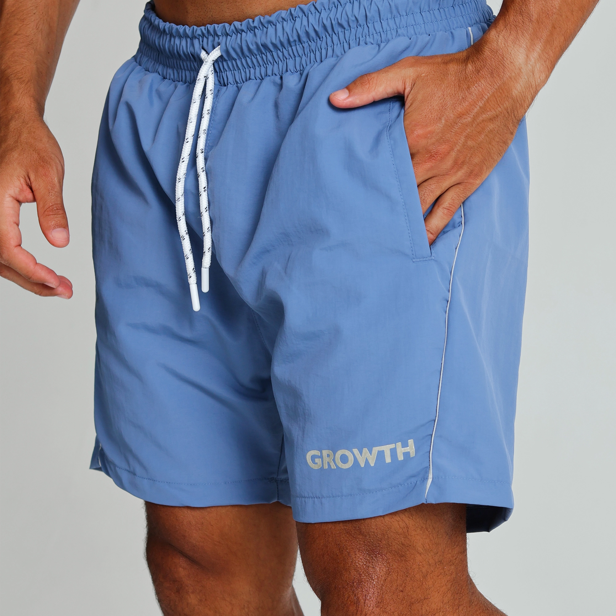 Short Banho Growth Azul Detalhes Cinza