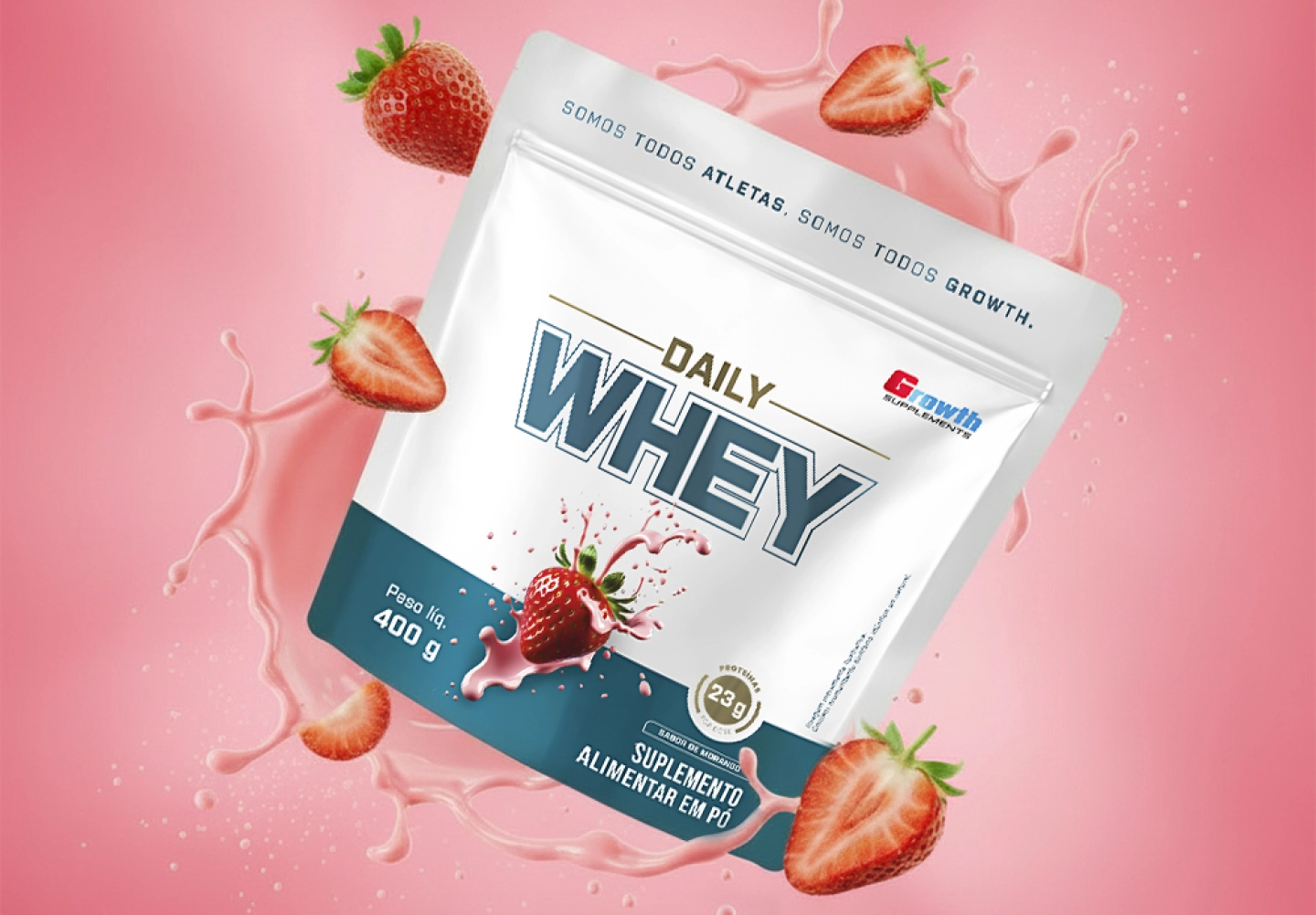 GROWTH SUPPLEMENTS - Imagem ilustrativa Daily Whey Morango