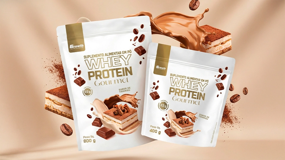 GROWTH SUPPLEMENTS - Embalagens de Whey Gourmet Tiramisu 400 g e 800 g