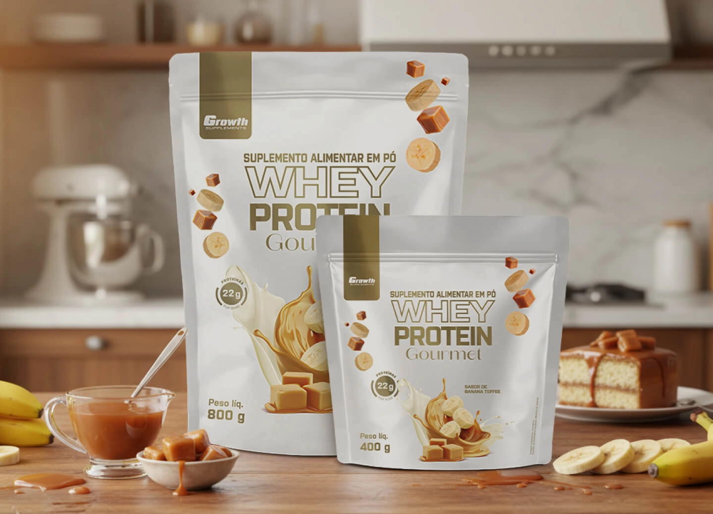 Whey Gourmet Banana Toffee 800g e 400g