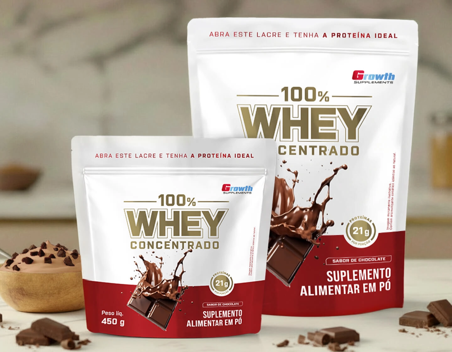 GROWTH SUPPLEMENTS - Imagem ilustrativa 100% Whey chocolate