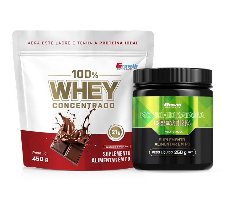 Foto do produto KIT 100% WHEY PROTEIN CONCENTRADO 450G E CREATINA MONOHIDRATADA 250G