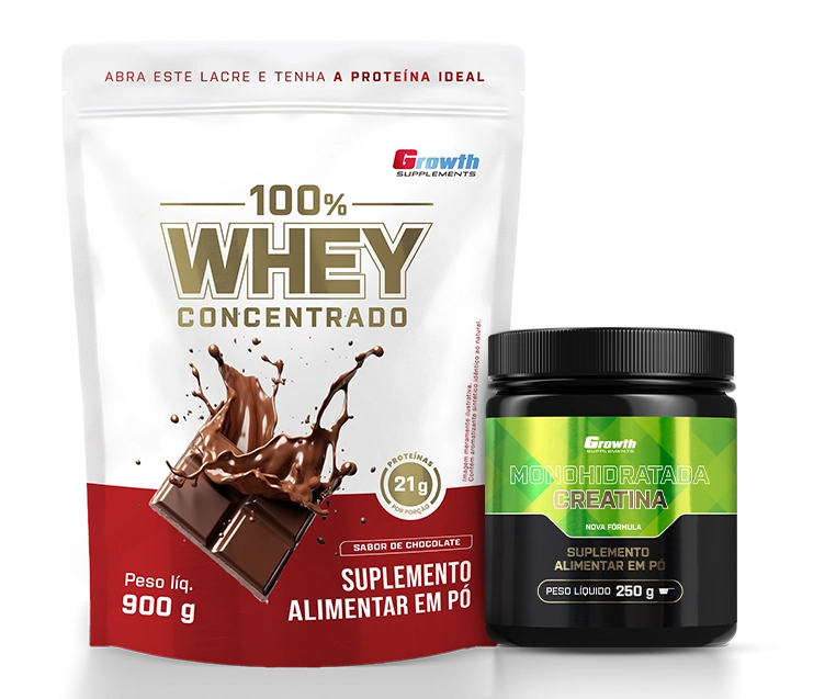 Foto do produto KIT 100% WHEY PROTEIN CONCENTRADO 900G E CREATINA MONOHIDRATADA 250G