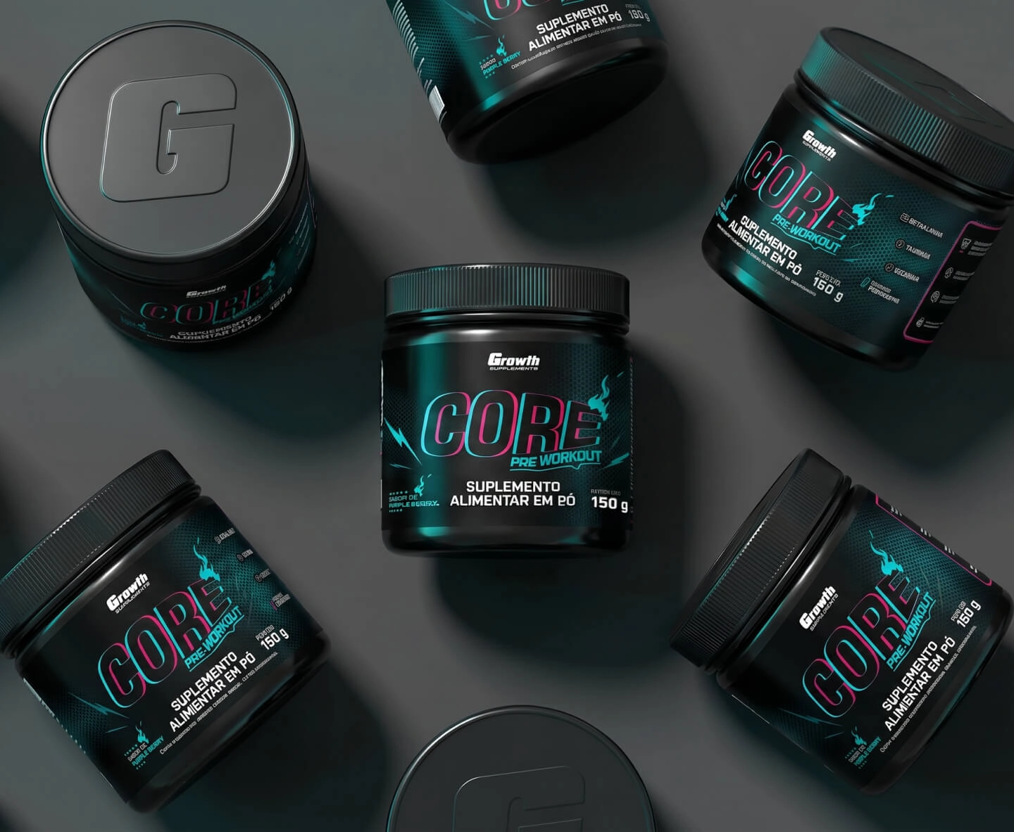 GROWTH SUPPLEMENTS - Imagem ilustrativa Pré-treino Core Pré-Workout sabor Purple Berry