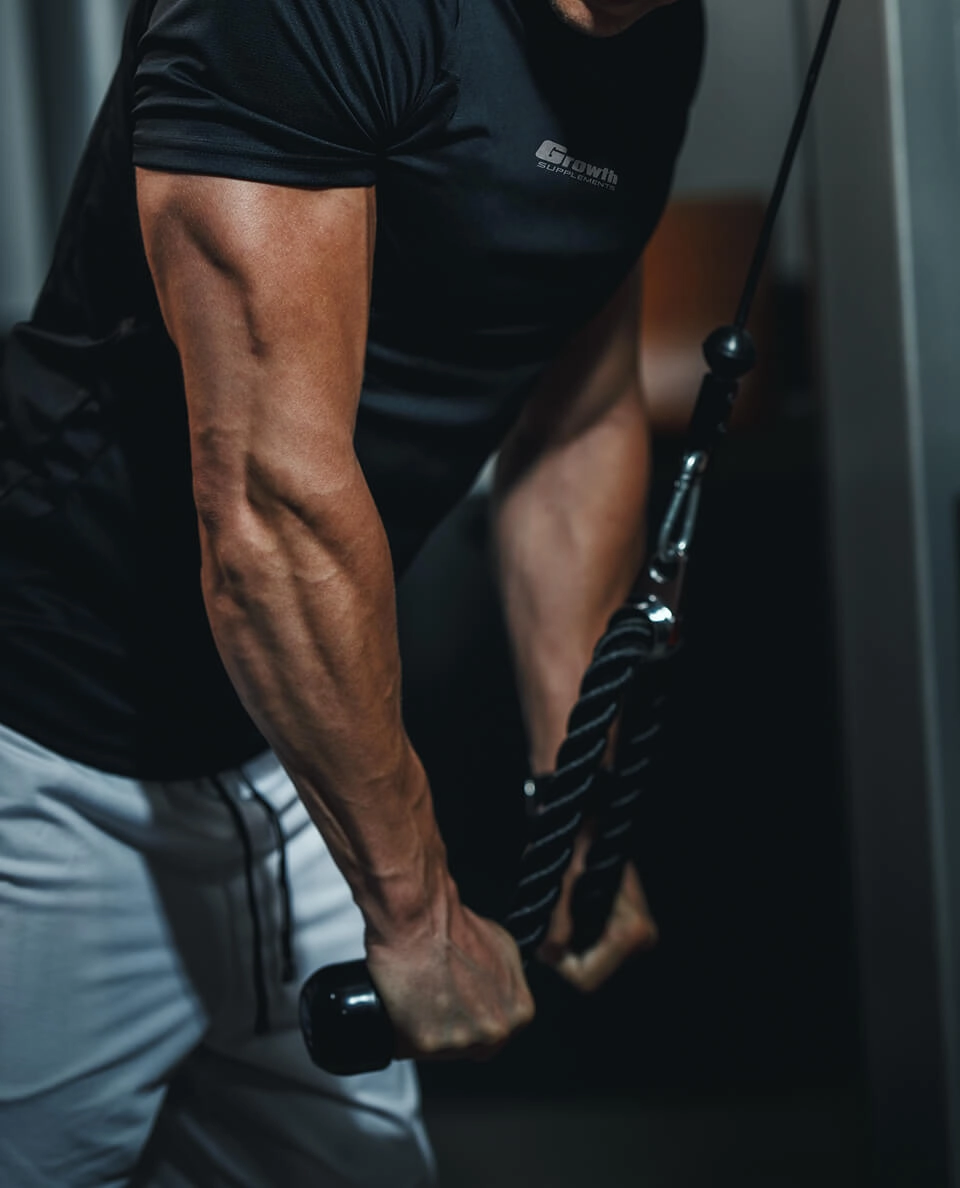 GROWTH SUPPLEMENTS - Imagem ilustrativa Pessoa treinando na academia