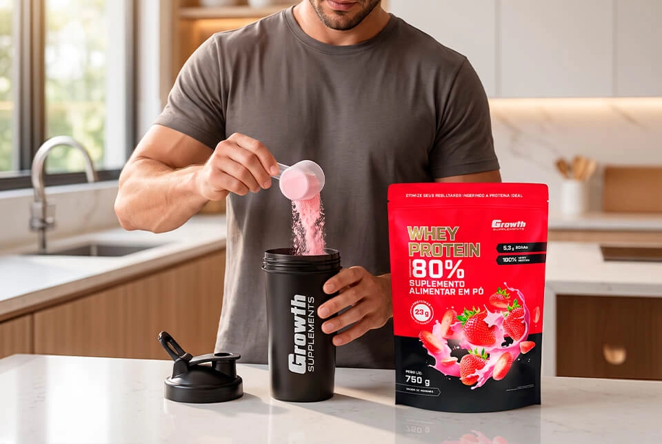 IMAGEM ILUSTRATIVA - WHEY PROTEIN CONCENTRADO 80% MORANGO - GROWTH SUPPLEMENTS