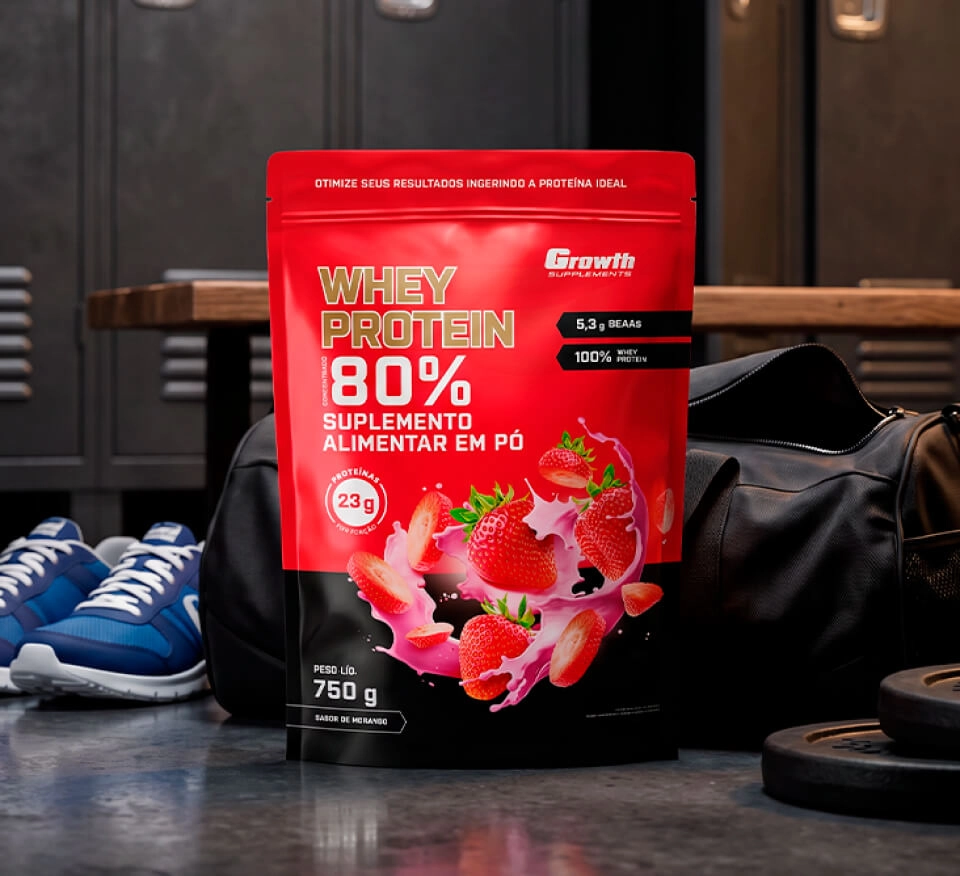 IMAGEM ILUSTRATIVA - WHEY PROTEIN CONCENTRADO 80% MORANGO - GROWTH SUPPLEMENTS