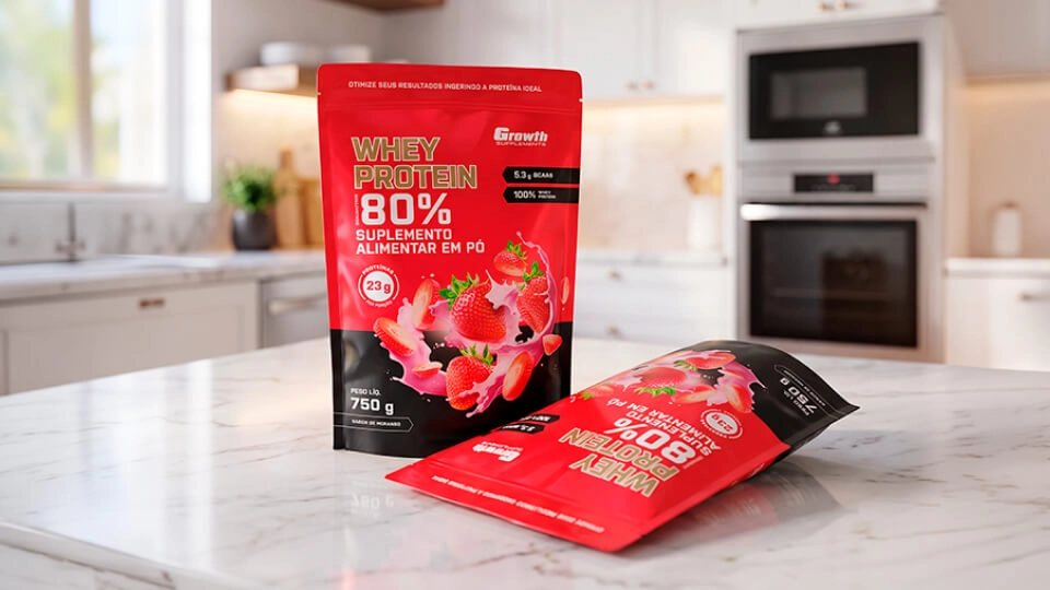 IMAGEM ILUSTRATIVA - WHEY PROTEIN CONCENTRADO 80% MORANGO - GROWTH SUPPLEMENTS
