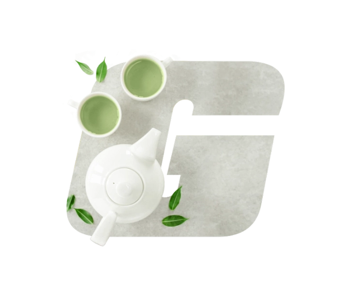 GROWTH SUPPLEMENTS - Símbolo da Growth com Bule de Chá e Xícaras com Chá Verde