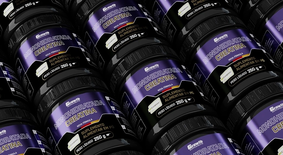 Creatina 250g Growth Supplements uma em cima da outra
